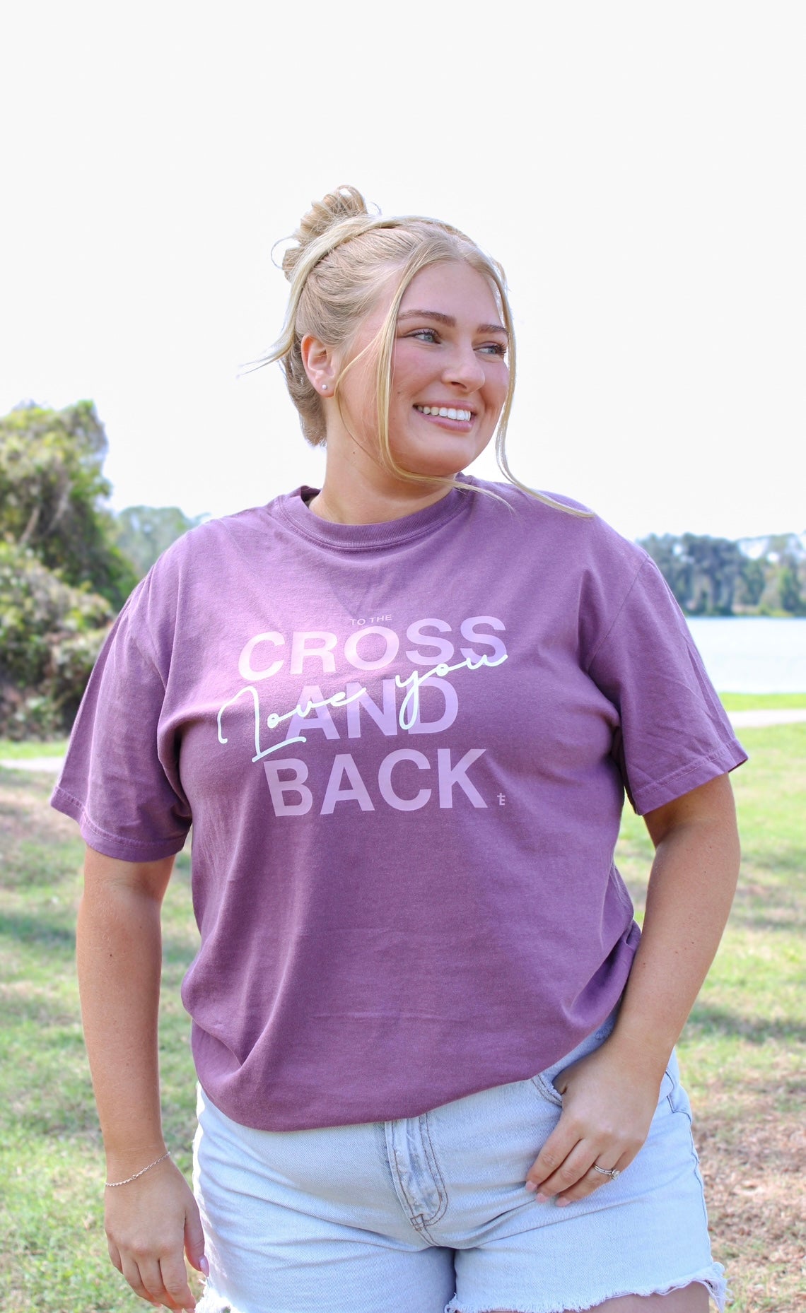 Love You To The Cross Purple Tee