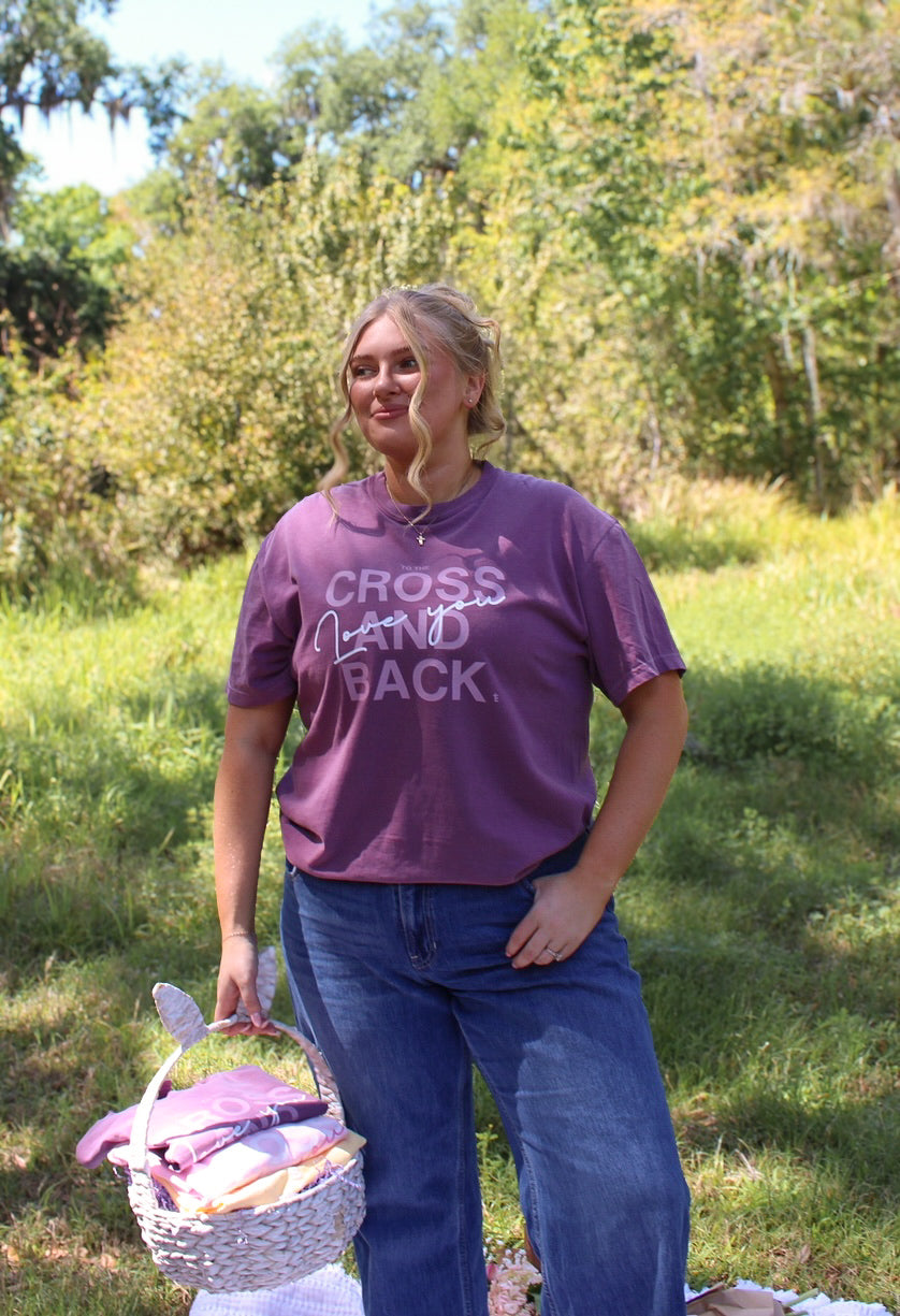 Love You To The Cross Purple Tee